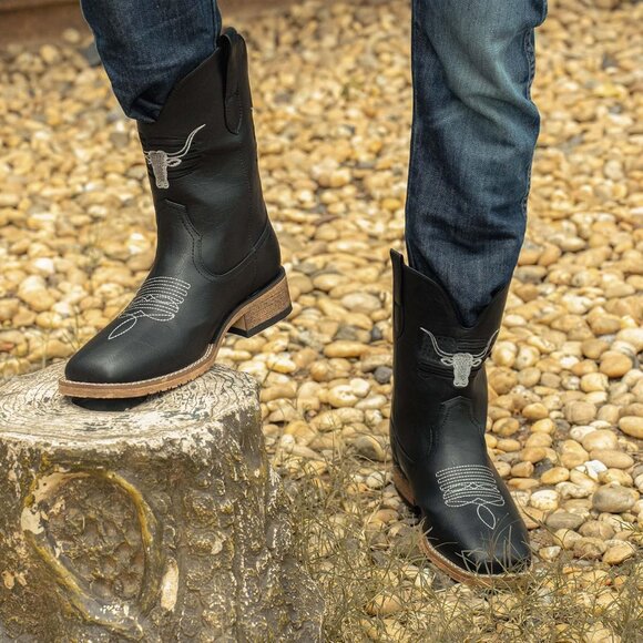 Men\'s Black Toe Western Boots Vegan/genuine Leather With Classic Patriot main image 4